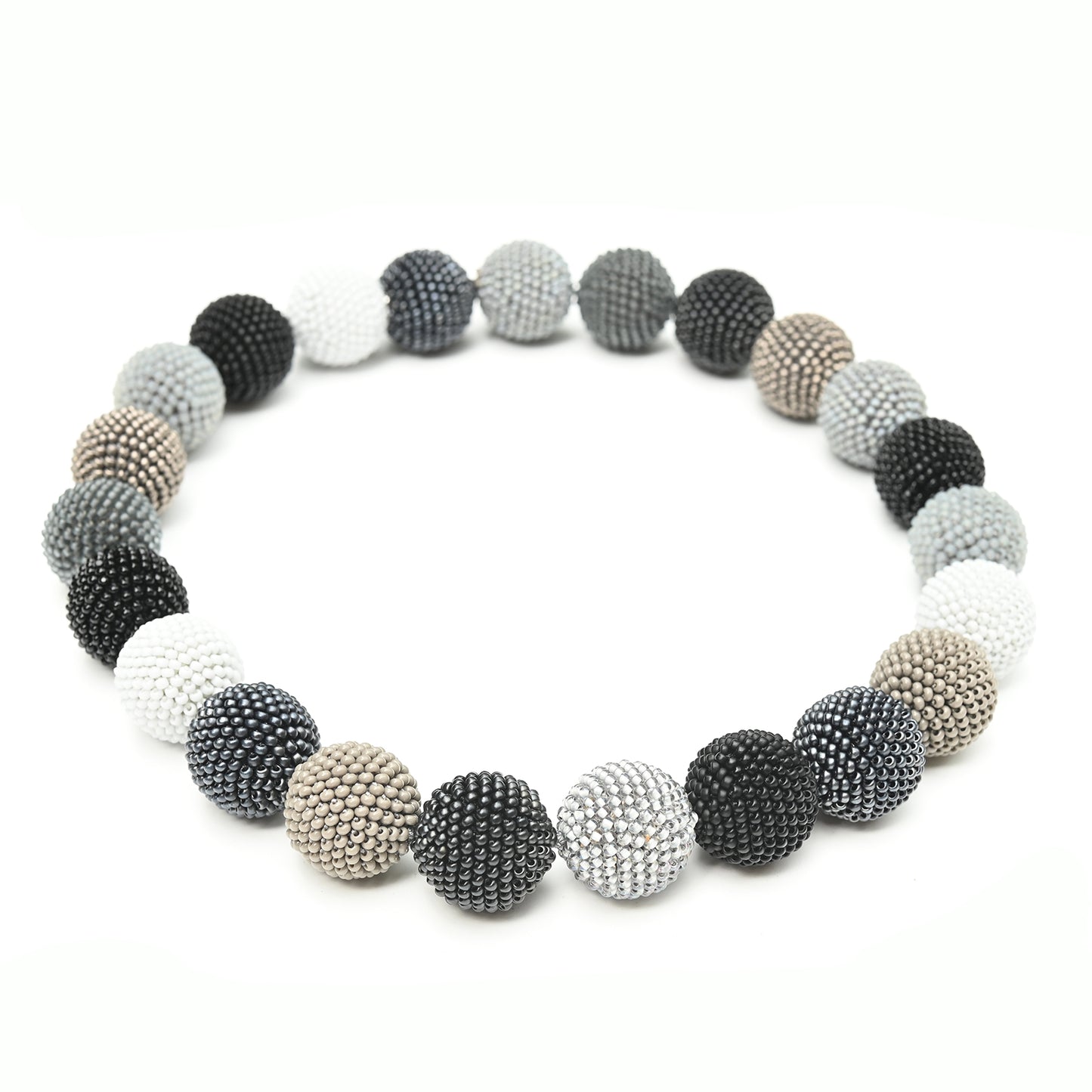 Beaded Bead Necklace in Shades of Gray