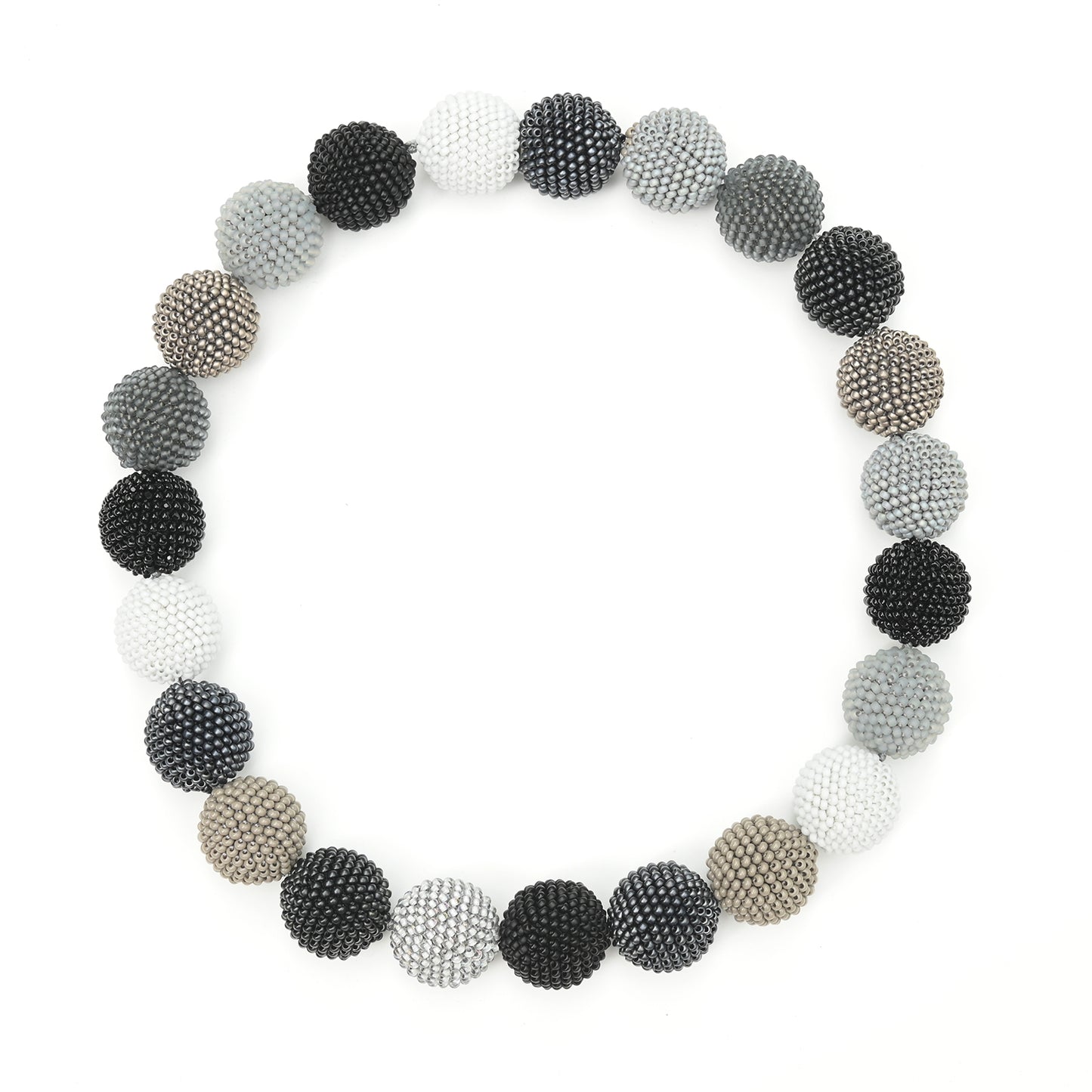 Beaded Bead Necklace in Shades of Gray