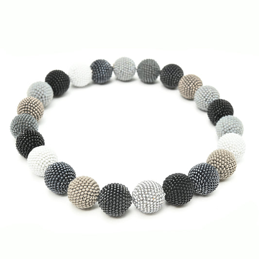 Beaded Bead Necklace in Shades of Gray
